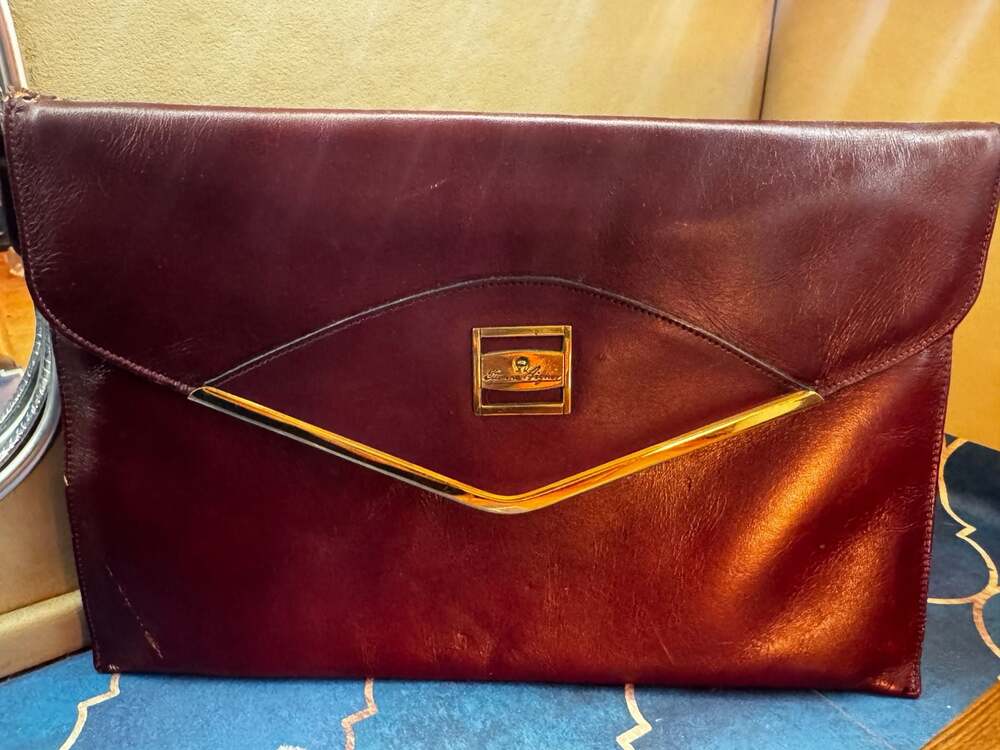 Vintage 70s Etienne Aigner Clutch, Oxblood Leather Envelope  RARE